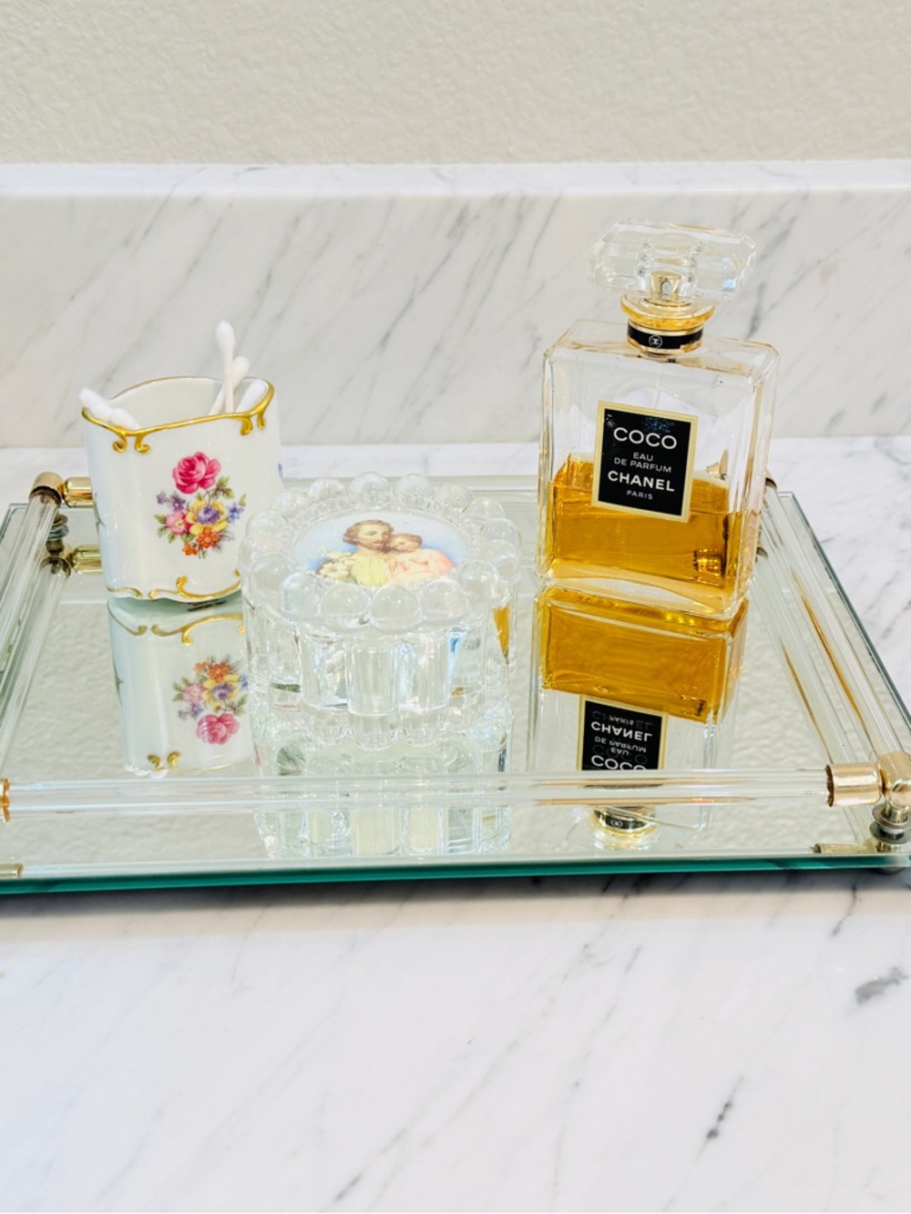Vintage Modern Glass and Gold Mirrored Vanity Tray - Picture 3 of 14